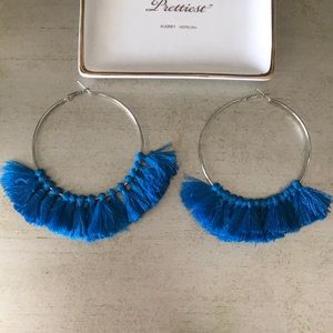 Silver hoops 💙 blue tassels earrings NWOT
